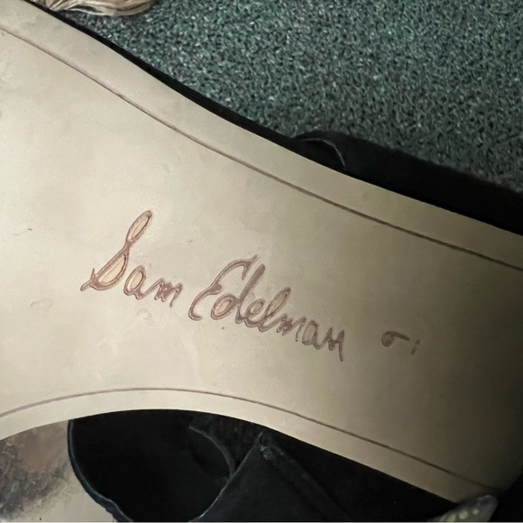 SAM EDELMAN Suede Black Two Strap Sandal Mule Slip-On Block Heeled Shoes Sz 9 - Picture 16 of 16